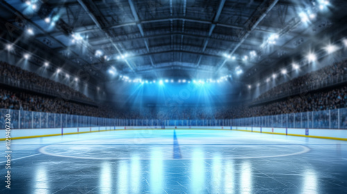  large ice rink in an indoor stadium with spotlights