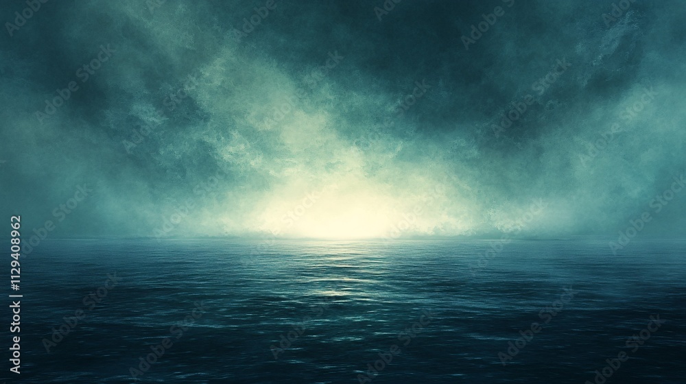 A serene, atmospheric seascape featuring a dark ocean under a moody sky, with a soft light illuminating the horizon. A serene, atmospheric seascape featuring a dark ocean under a moody sky, with a soft light illuminating the horizon.