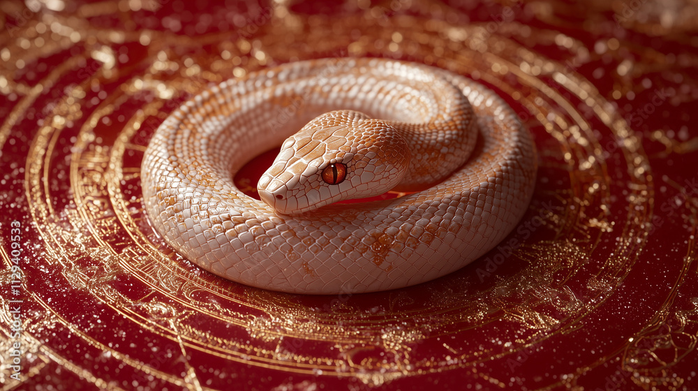 Fototapeta premium Astrological Beauty: Golden Snake Encircling a Zodiac Wheel