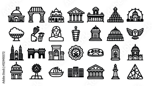 Cultural & Historical Icons editable stroke outline  set of different types small icons isolated on white background flat vector illustration