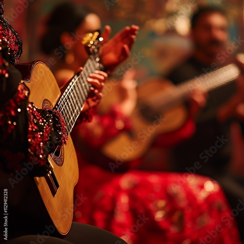 Scene of Spanish flamenco with vibrant dancers photo