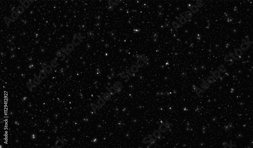 Black and white vector illustration of a starry sky with bright dotted stars of different sizes. Abstract background, perfect for use in design, science projects or space themes.