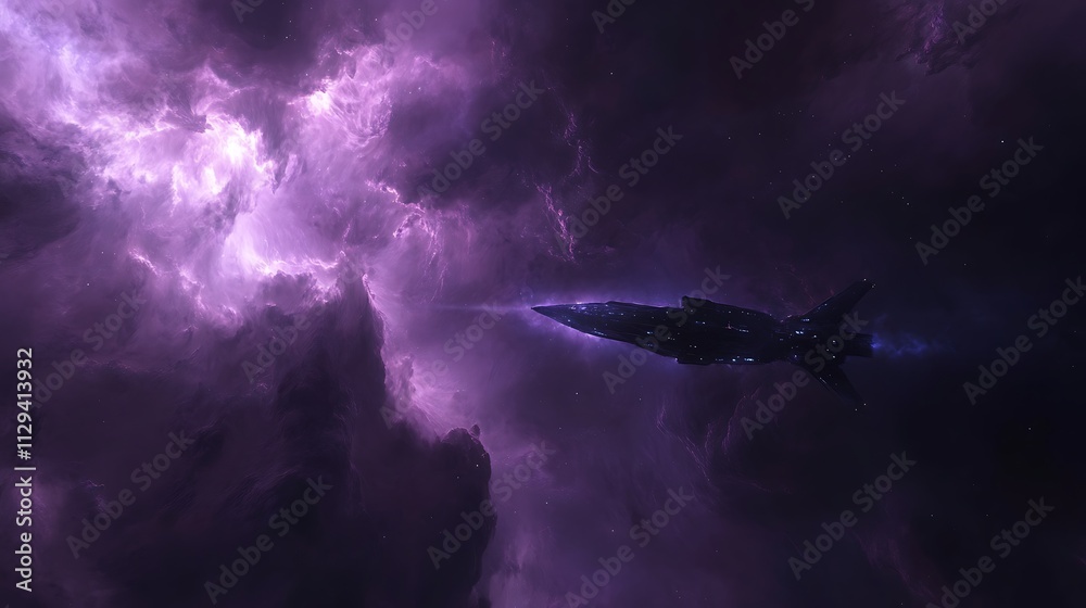 Fototapeta premium AI guiding a spacecraft through a cosmic storm using physics-based calculations