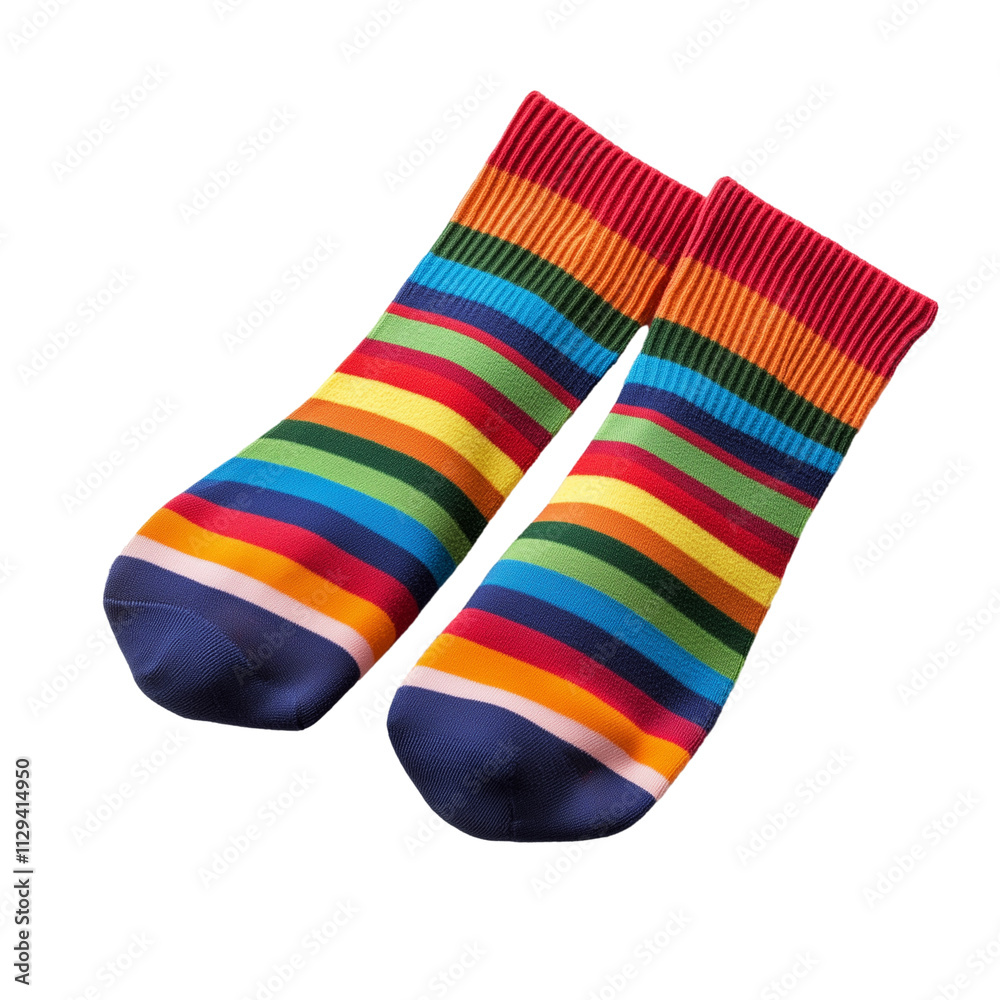 Pair of colorful striped socks isolated on transparent background Pair of colorful striped socks isolated on transparent background