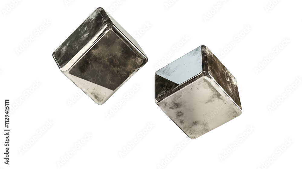 Abstract floating cubes with mirrored surfaces isolated on transparent background Abstract floating cubes with mirrored surfaces isolated on transparent background