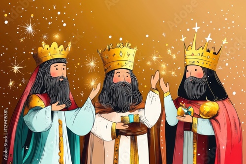 Generative AI Online Banner Poster for Three Kings Day Epiphany Celebration in a Cartoon Style
