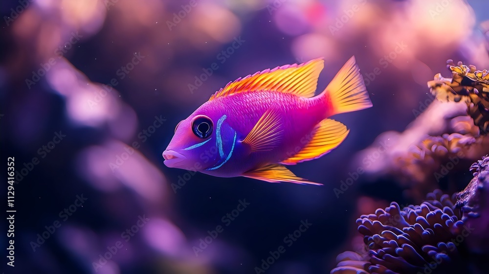 A fish with a pink and orange body is swimming in a tank A fish with a pink and orange body is swimming in a tank
