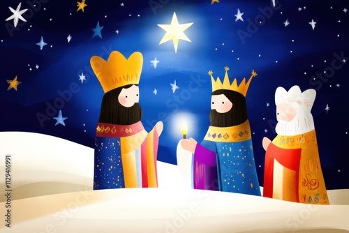 Generative AI Online Banner Poster for Three Kings Day Celebration Epiphany Cartoon Style Landscape