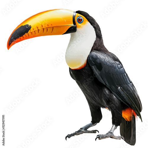 A watercolor vector of a toucan, isolated on a white background. Toucan vector.