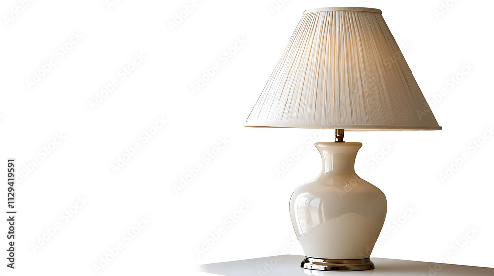 A white lamp shade sits on a table A white lamp shade sits on a table
