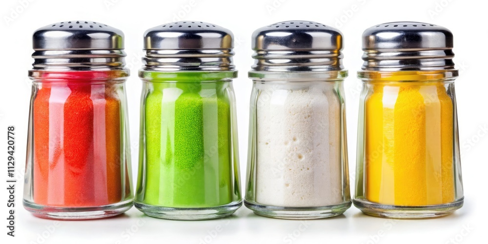Elegant salt and pepper shakers on a white background, perfect for food photography or kitchen styling. Elegant salt and pepper shakers on a white background, perfect for food photography or kitchen styling.