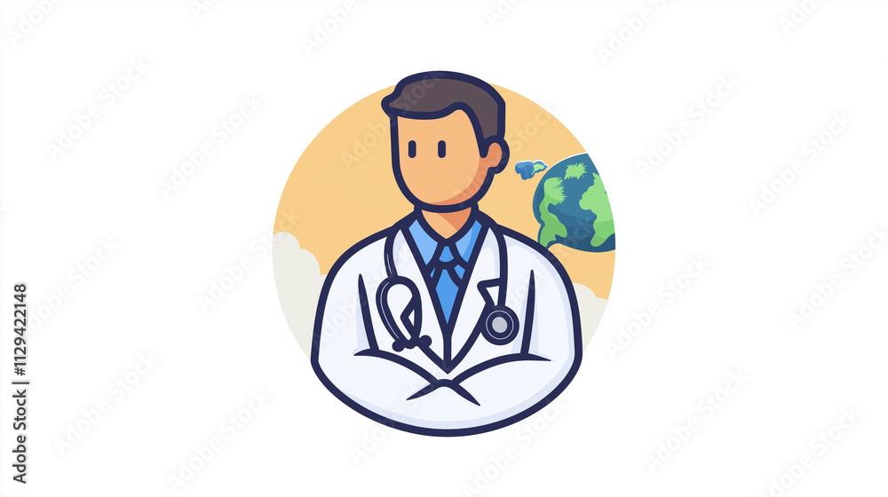 Doctor icon with a globe in the background Representing global healthcare, medical doctor icon Doctor icon with a globe in the background Representing global healthcare, medical doctor icon