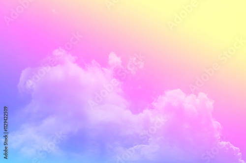 Pastel sky with soft white clouds. Fantastic color fantasy background. Sweet dreams