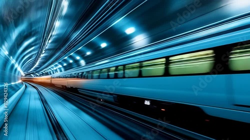 High-speed train travels through a modern tunnel showcasing advanced technology and engineering