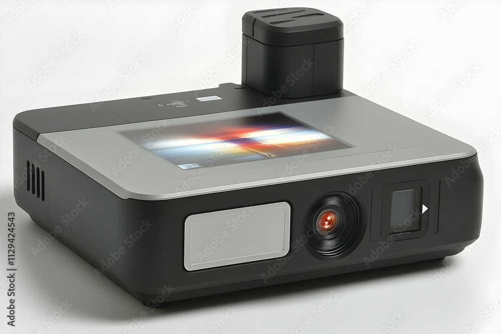 Obraz premium Compact digital device with screen, lens, and top module.