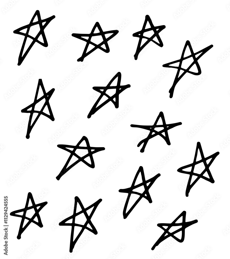 Set of six stars, handmade doodle advertising drawing Set of six stars, handmade doodle advertising drawing