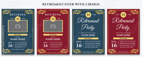 Happy retirement flyer. vintage. traditional. boho. bohemian flyer. Set of retirement party invitation, square banner, Instagram story and a4 poster, vector illustration eps 10. Happy retirement party