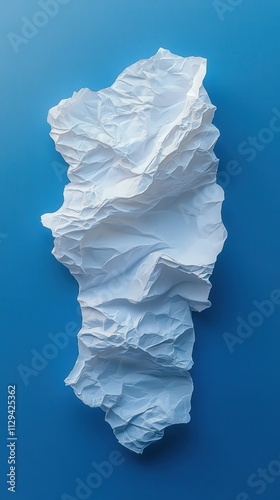 A striking crumpled white paper piece set against a clean blue background, perfect for minimalist and abstract design concepts with a modern aesthetic. AI generated.