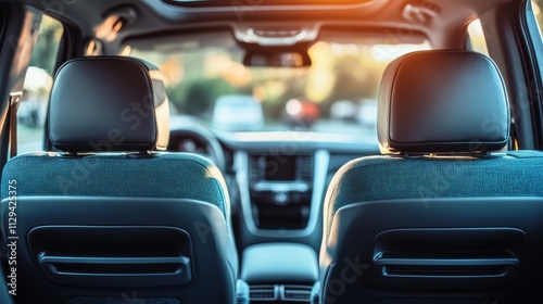 Luxurious black leather seats inside a high-end vehicle, showcasing premium stitching and a sleek, modern design.