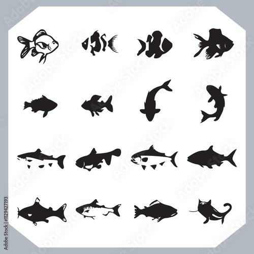 Creative Collection of Fish Silhouette Logotype Icons for Modern and Elegant Logo Design in white background