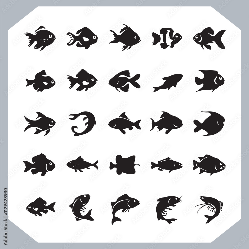 Fototapeta premium Creative Collection of Fish Silhouette Logotype Icons for Modern and Elegant Logo Design in white background