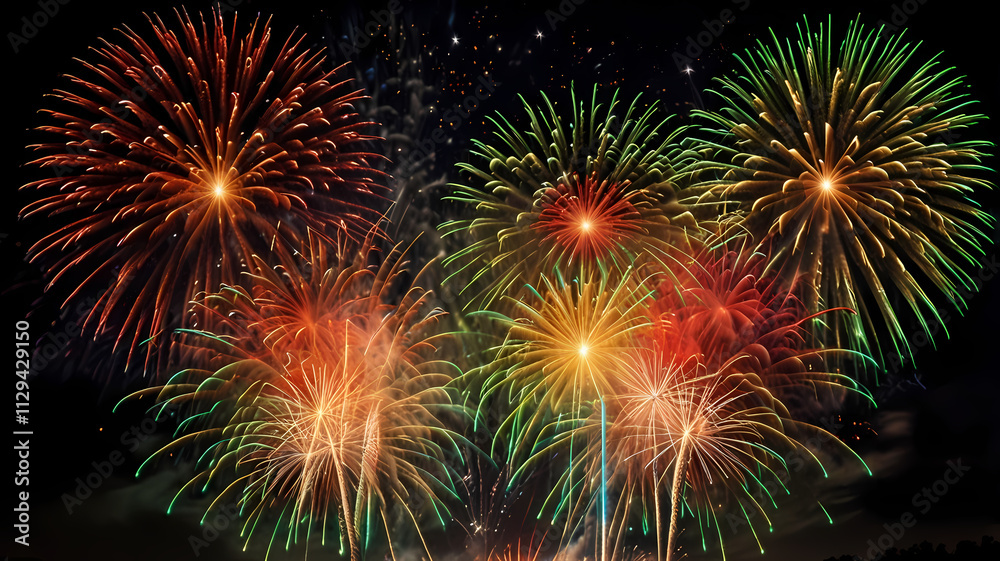 Night Sky Symphony: A vibrant display of fireworks illuminates the night sky with colorful bursts of light. Night Sky Symphony: A vibrant display of fireworks illuminates the night sky with colorful bursts of light.