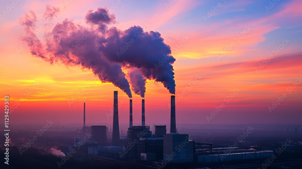 Industrial plant emitting smoke at sunset. Industrial plant emitting smoke at sunset.