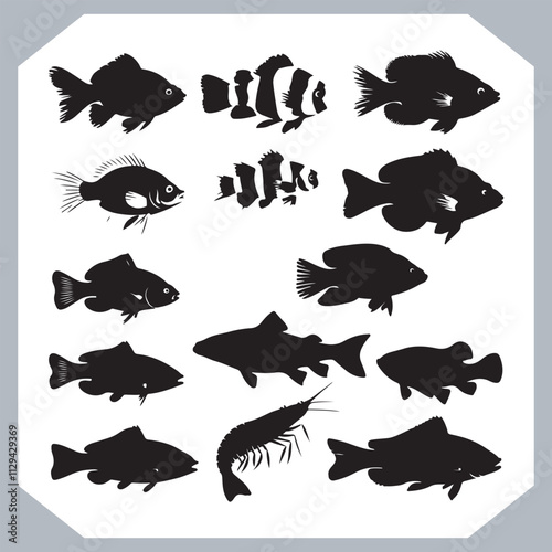 Creative Collection of Fish Silhouette Logotype Icons for Modern and Elegant Logo Design in white background