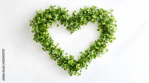 Heart made of green flowers isolated on a white background. on the theme of Valentine's Day and romantic design and March 8. AI generation