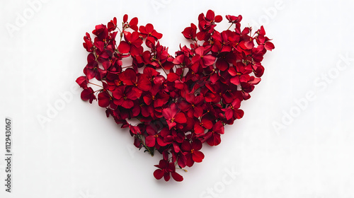 Heart made of red flowers isolated on a white background. on the theme of Valentine's Day and romantic design and March 8. AI generation 