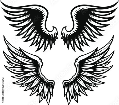  A hand drawn engraving style Angel Wings vector illustrations for print and packaging.