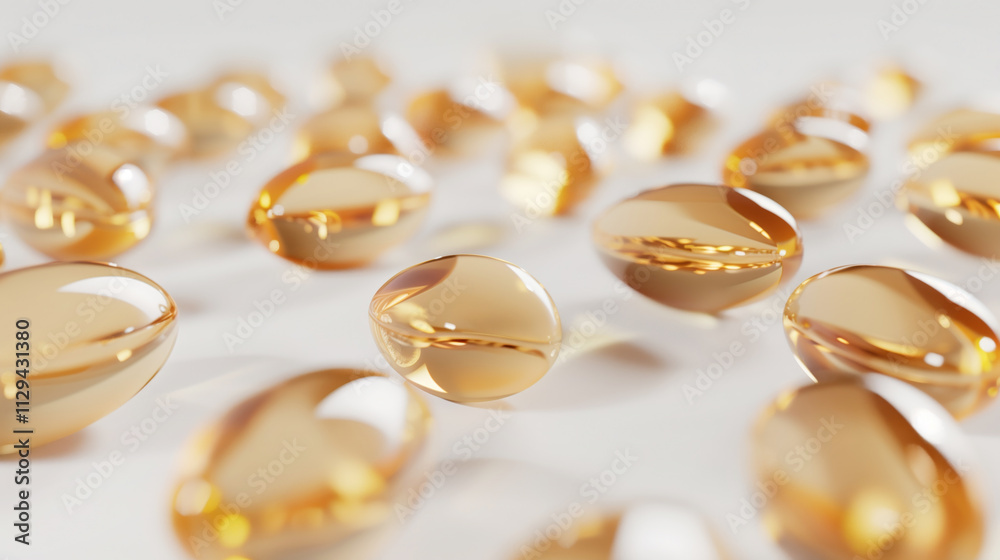 Close-up view of shiny yellow capsules on white background Close-up view of shiny yellow capsules on white background