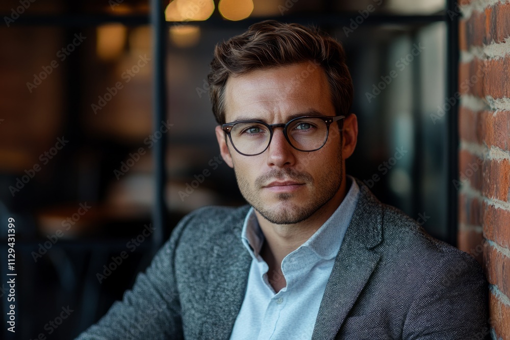 Portrait of a businessman wearing glasses in a modern office, conveying confidence and professionalism Portrait of a businessman wearing glasses in a modern office, conveying confidence and professionalism