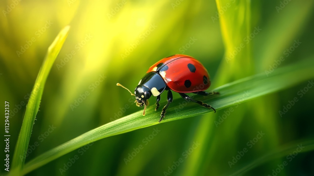 Ladybug on a blade of grass in sunlight. Ladybug on a blade of grass in sunlight.