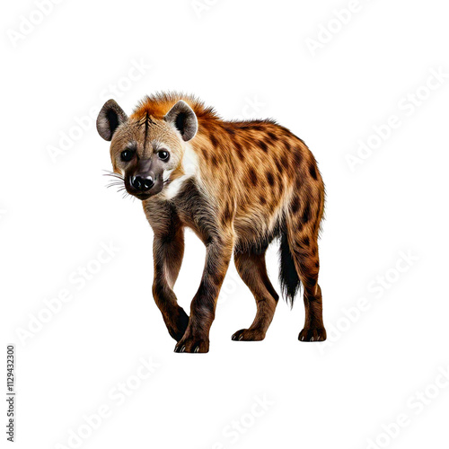 Hyena walking on a transparent background showcasing its unique features and markings