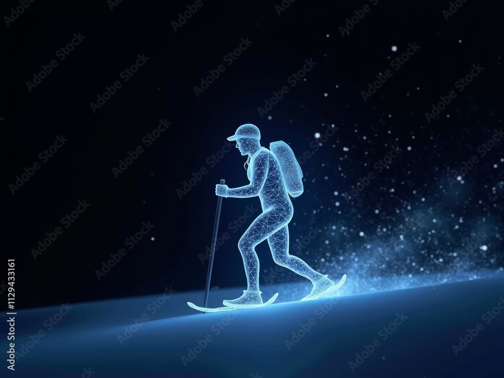 Obraz premium hologram illustration of a man doing snow skiing