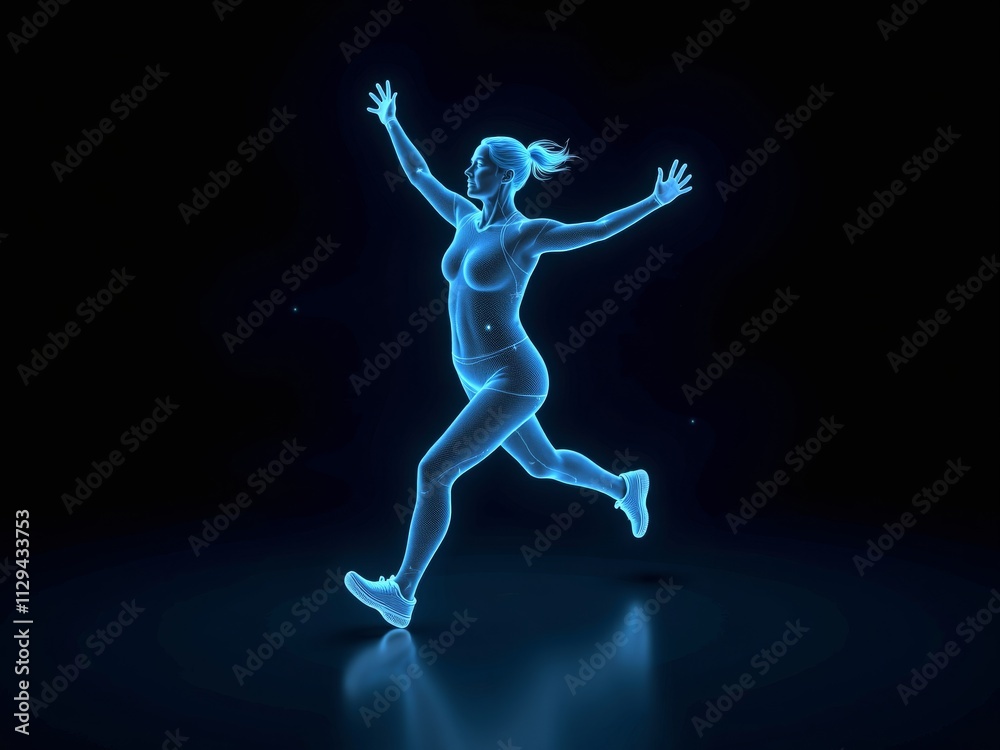 hologram illustration of a person doing health exercises. hologram illustration of a person doing health exercises.