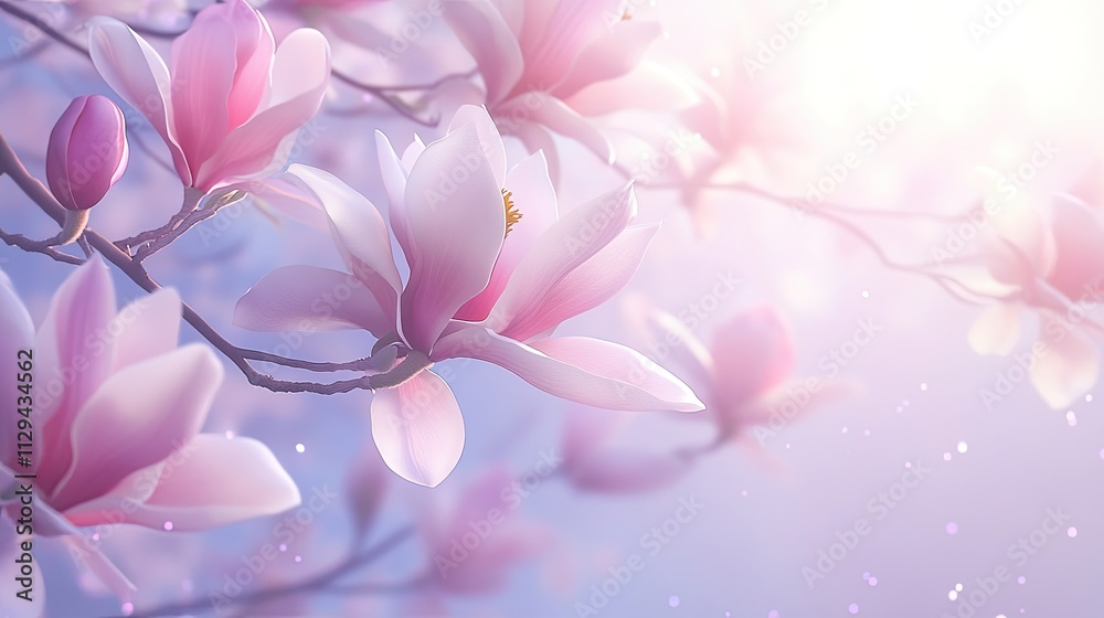 Pink magnolia blossoms in soft sunlight. Pink magnolia blossoms in soft sunlight.