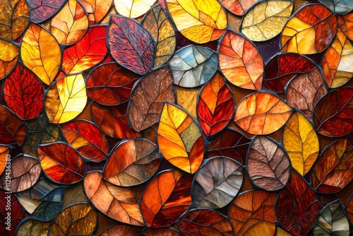 Stained Glass Autumn Leaves in Warm Tones