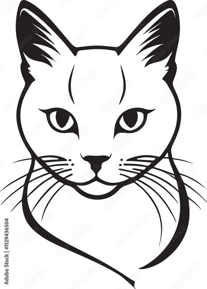 Obraz premium Silhouette vector illustration. of a cat face design on white background, Pet. Animals. Easy editable layered 