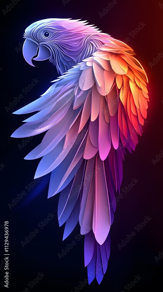 Fototapeta premium Macaw with Flowers, Formed With Paper Cut Art, Abstract Image, Texture, Pattern Background, Wallpaper, Cover and Screen of Smartphone, PC, Laptop, 9:16 and 16:9 Format