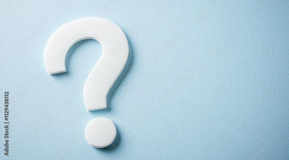 Creative question mark symbol on a soft blue background indicating inquiry and curiosity in a minimalistic design Creative question mark symbol on a soft blue background indicating inquiry and curiosity in a minimalistic design