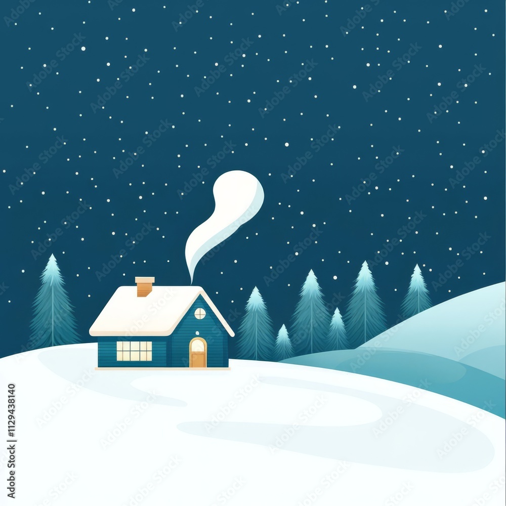 Cozy winter cabin with snow and pine trees. Cozy winter cabin with snow and pine trees.