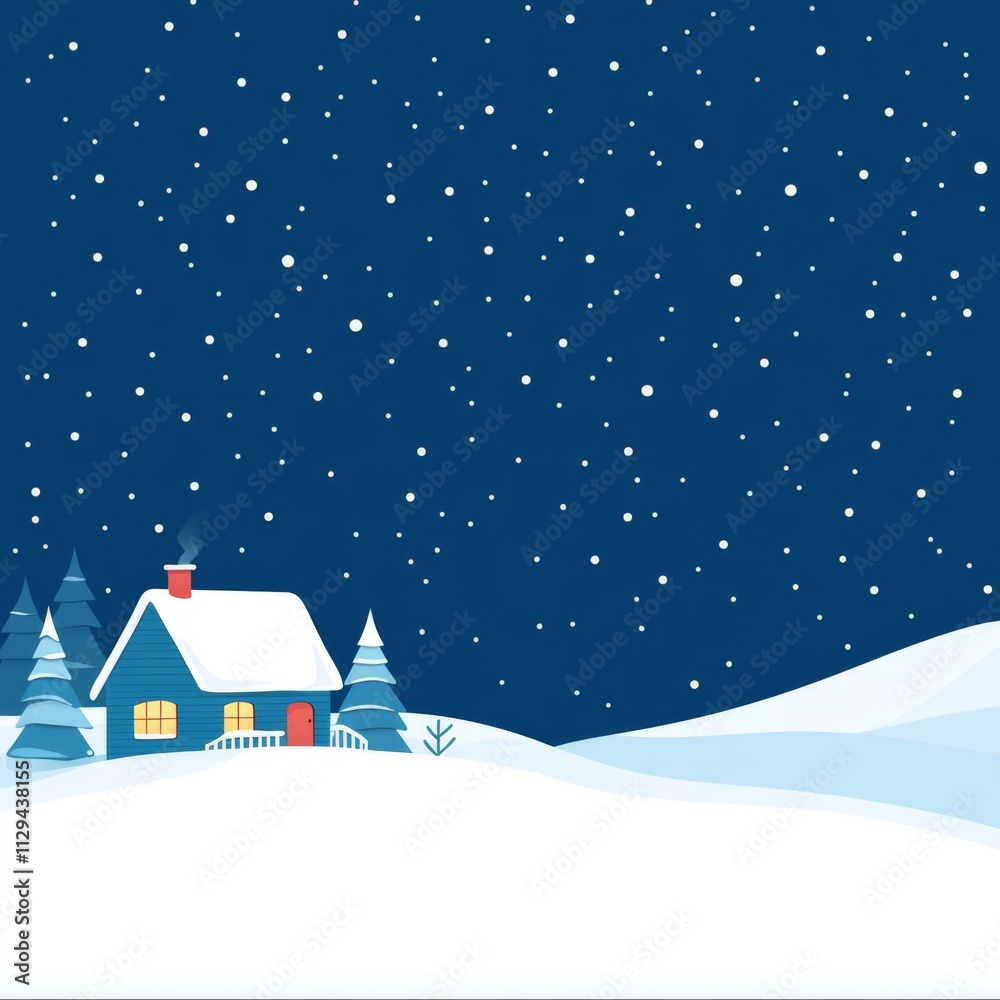 Naklejka premium Cozy winter scene with snow and a house.