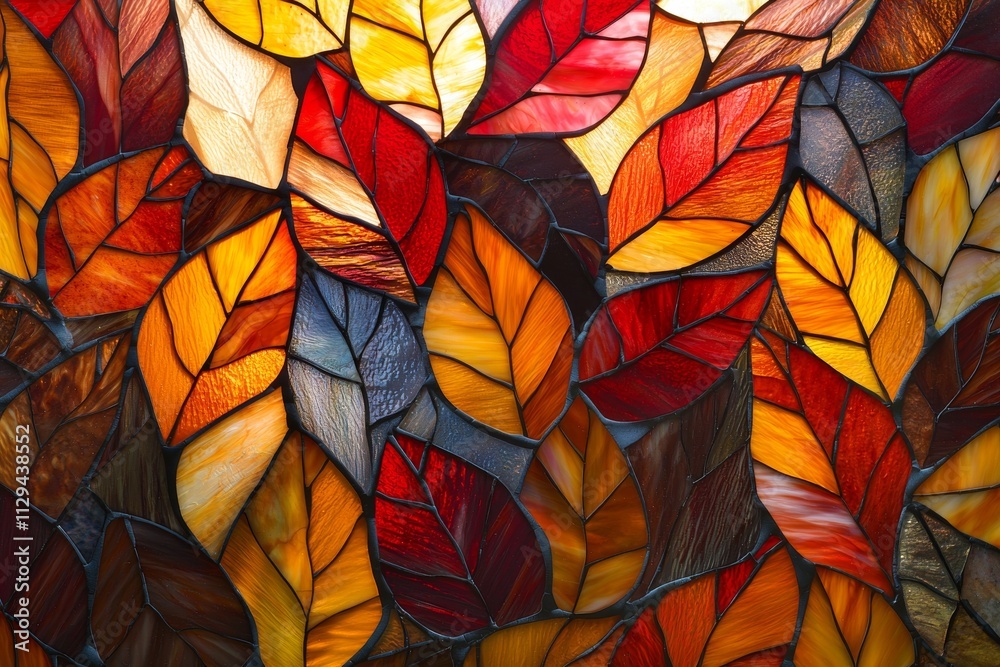 Autumn Leaf Stained Glass Design in Warm Tones Autumn Leaf Stained Glass Design in Warm Tones