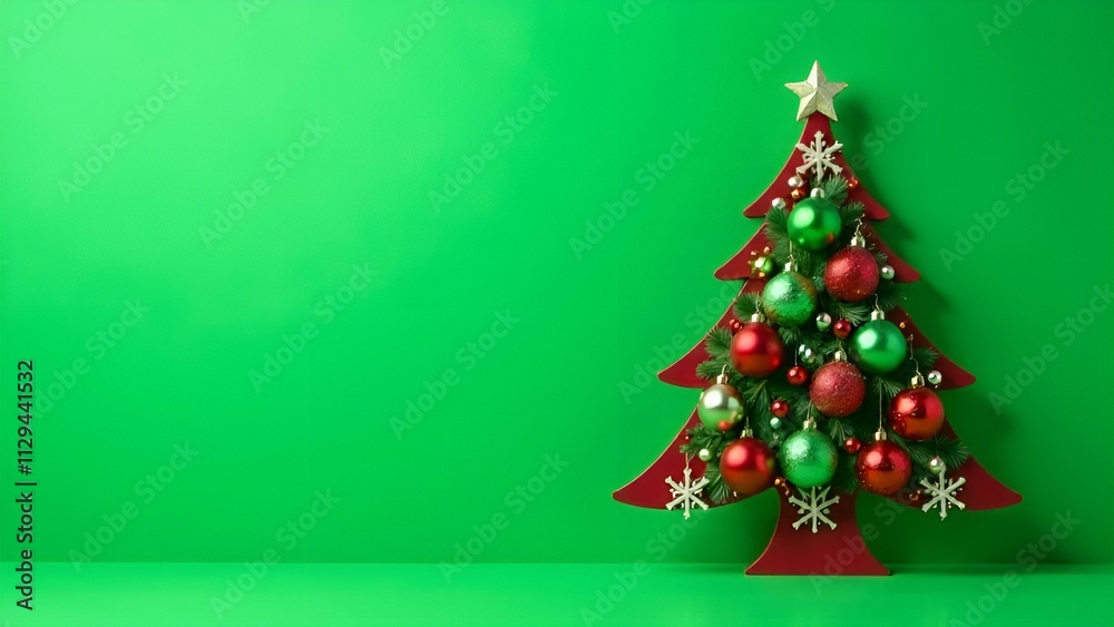 Christmas tree with toys on a green background. a place for the inscription. New Year, New Year Card Christmas tree with toys on a green background. a place for the inscription. New Year, New Year Card