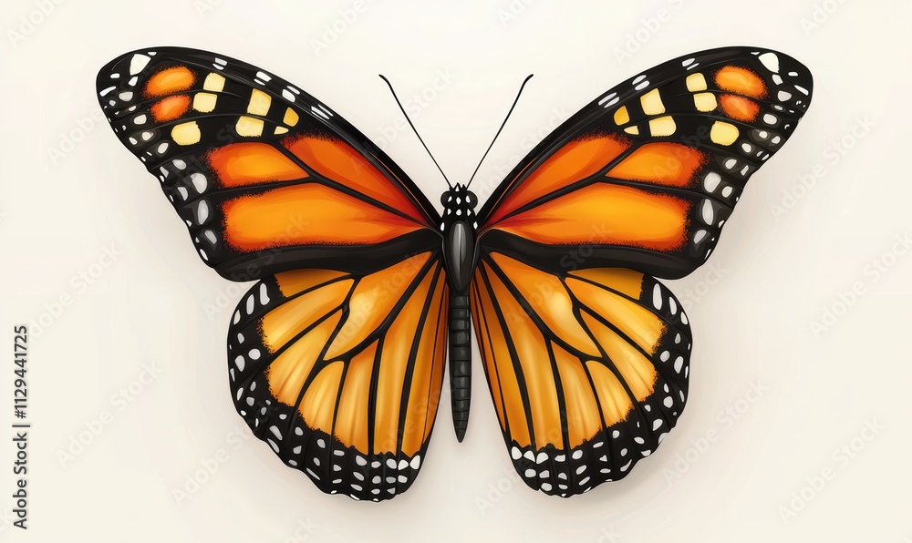Fototapeta premium A vibrant orange and black monarch butterfly displayed against a neutral background, showcasing its intricate wing patterns and beauty.