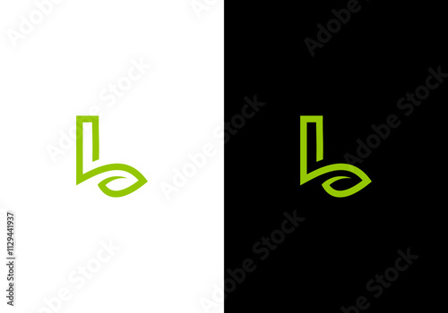 L leaf logo ,initial L leaf line logo design Minimalist Monoline Letter L Leaf Logo / Organic Initial
