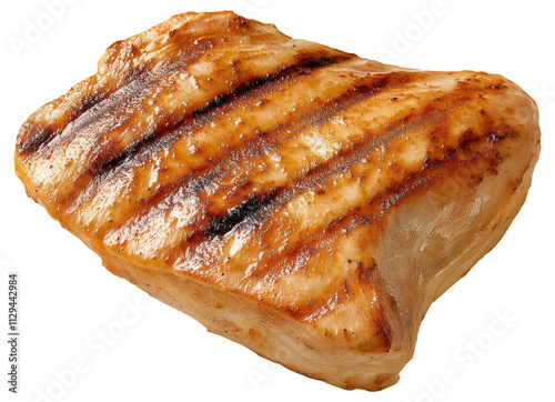 Grilled chicken breast with char marks on the surface. photo