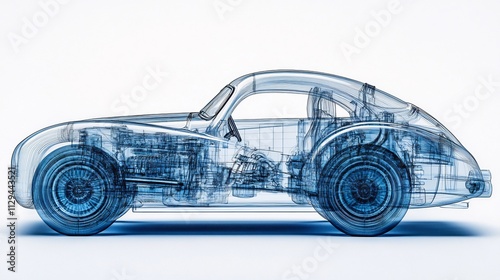 Blueprint of a Classic Vintage Car: A Transparent 3D Model